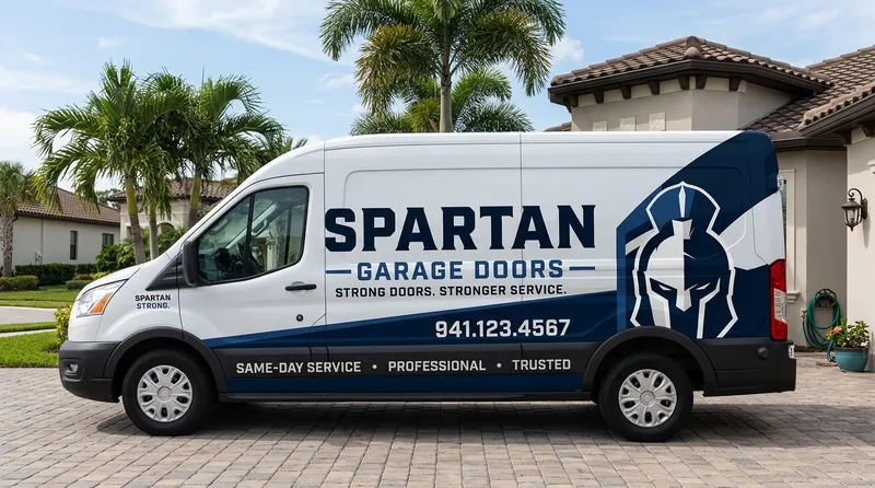 Spartan Garage Doors service van in Southwest Florida